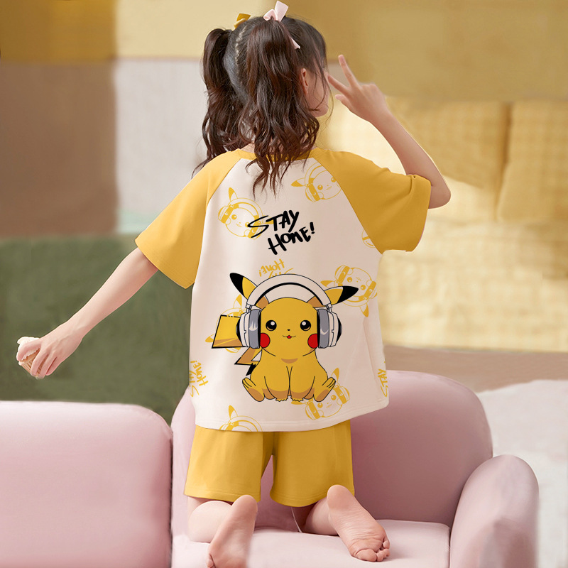 Picture of New Style Pajamas for Girls Summer Thin Air Conditioning Home Clothes for Girls 2024 New Style Short Sleeve Suit for Summer Outer Wear
