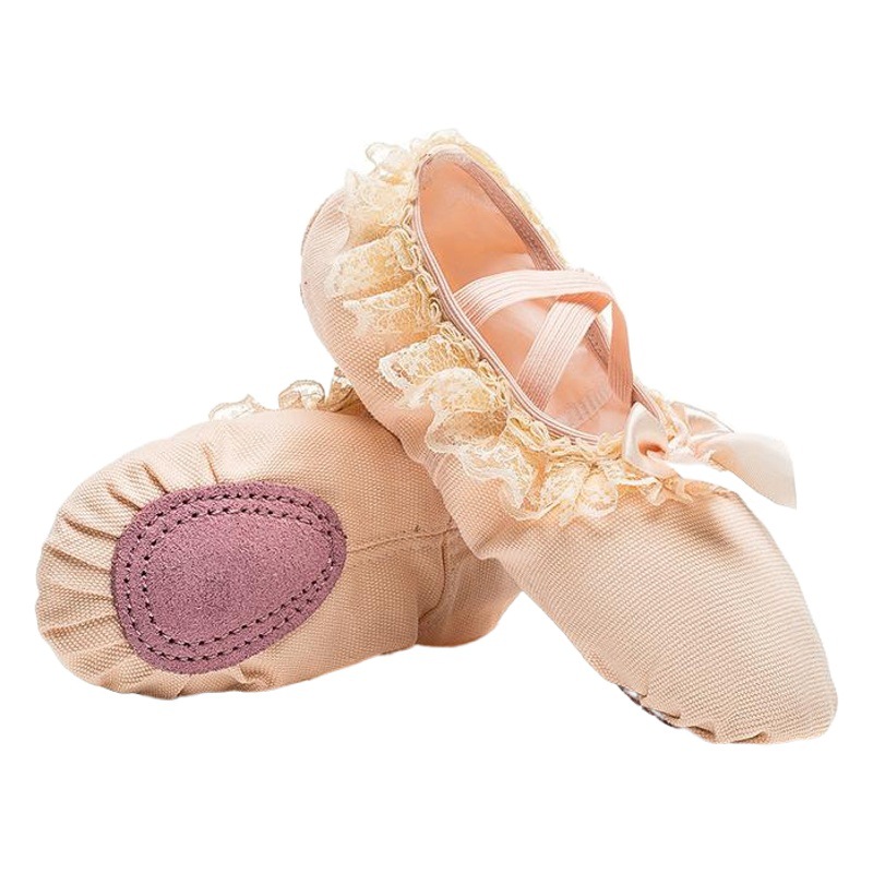 Factory wholesale lace-up-free lace bow children's dance shoes soft-soled ballet shoes for women