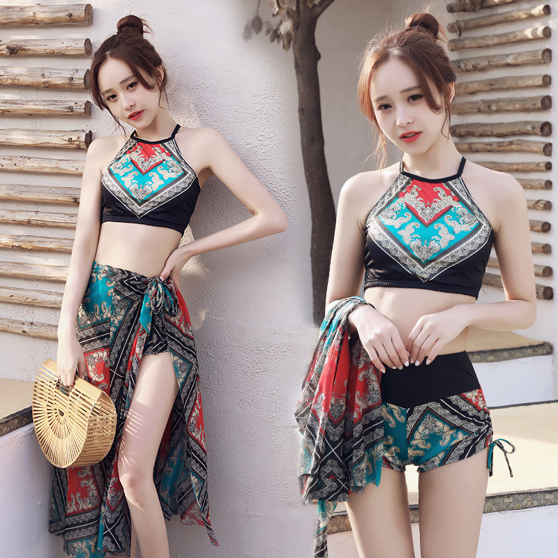 In stock swimsuit three-piece wholesale Women's sexy bikini split slimming skirt swimsuit push up hot spring