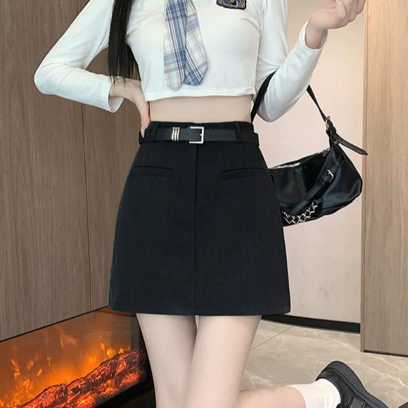 Sweet and spicy style suit skirt women's spring Korean style 2024 New High waist slimming anti-exposure A- line sheath skirt