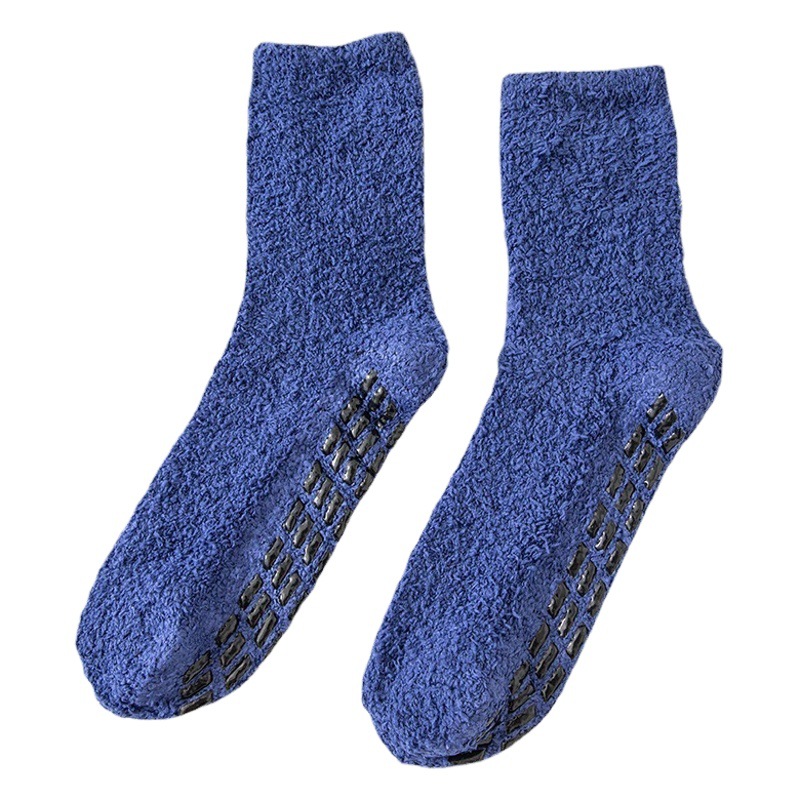 Coral Fleece Men's Socks Do Not Lose Hair in Autumn and Winter Thickened Half Fleece Socks Solid Color Dispensing Socks Home Warm Mid-length Socks