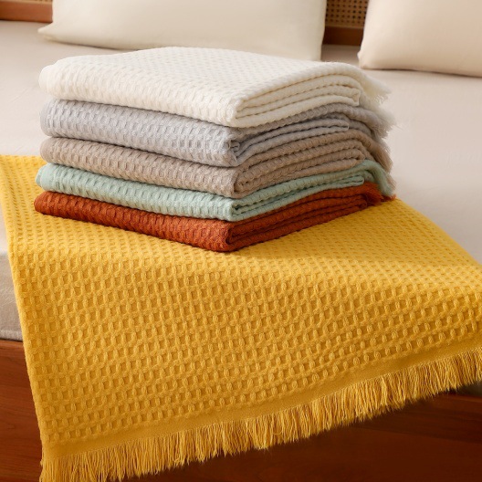 Solid Color B&B Knitted Sofa Cover Scandinavian Blanket Waffle Blanket Sofa Blanket Knitted Blanket Air Conditioning Blanket Blanket