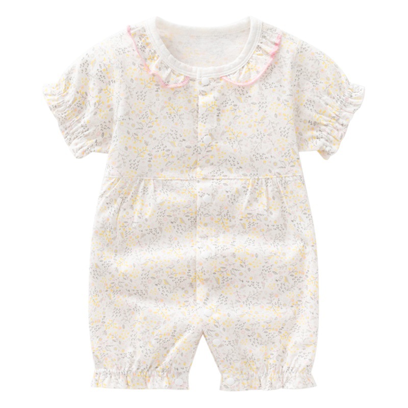 [Spot wholesale] Summer new cotton short sleeve split jumpsuit sweet out of the female treasure climbing clothes