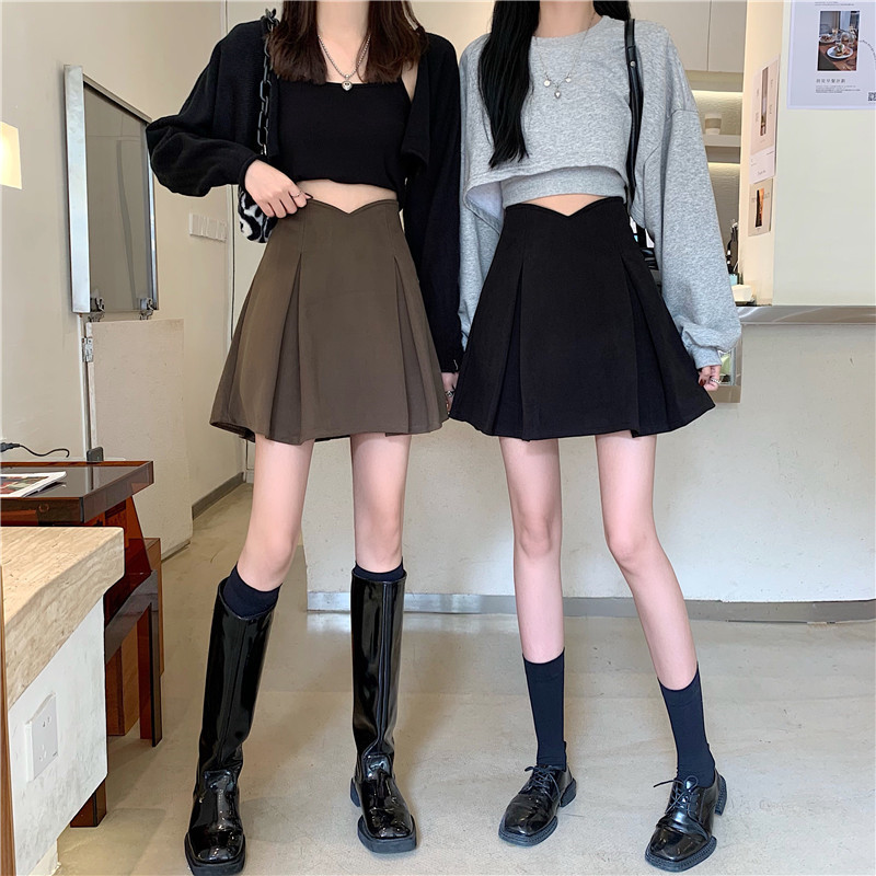 chubby girl Short Skirt Children A- shape Black plus size New High Waist Hip Skirt Slimming Irregular JK Spring and Summer