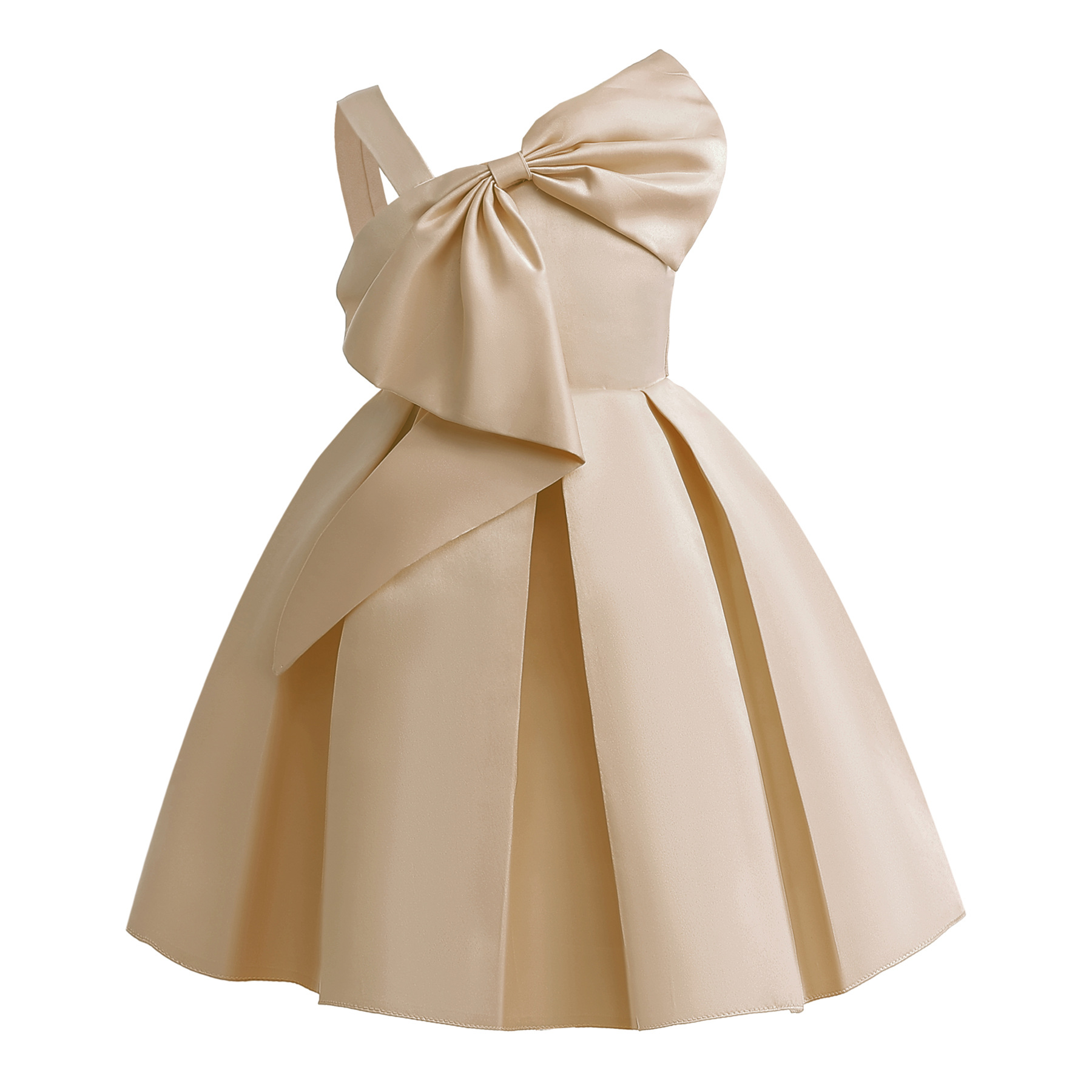 Picture of Girls' dress foreign trade new small black dress children's clothing pink solid color one-shoulder dress Western princess dress children's dress