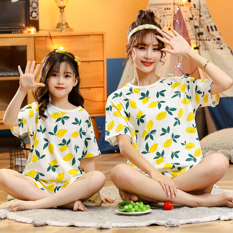 Picture of Children's Pure Cotton Short-Sleeved Home Clothes Set Family Mother-Daughter Home Cartoon Princess 2-Piece Set Summer Thin Cotton