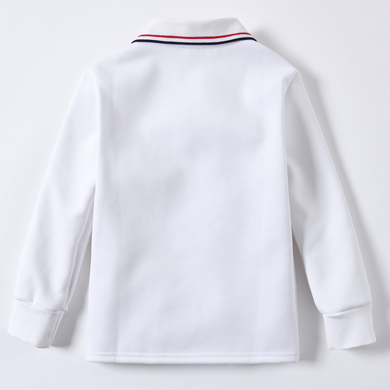 Picture of Children's Polo Shirt Long Sleeve Fleece Lapel White T-Shirt Boys and Girls Winter Thickened Warm Base Shirt School Uniform T
