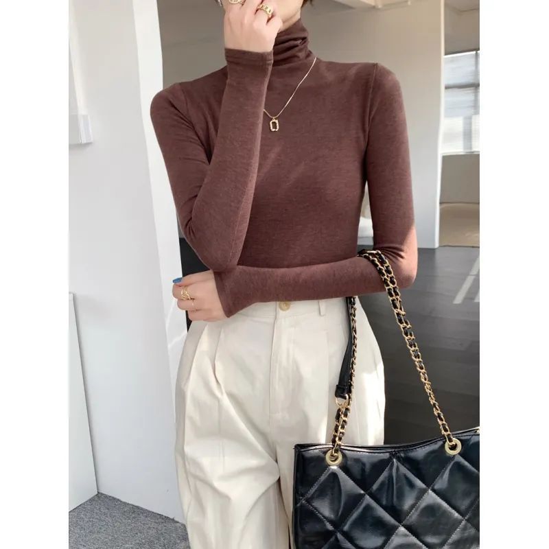 Picture of European high collar soft fleece-lined long sleeve T-shirt women's 2024 autumn and winter new solid color inner base shirt top