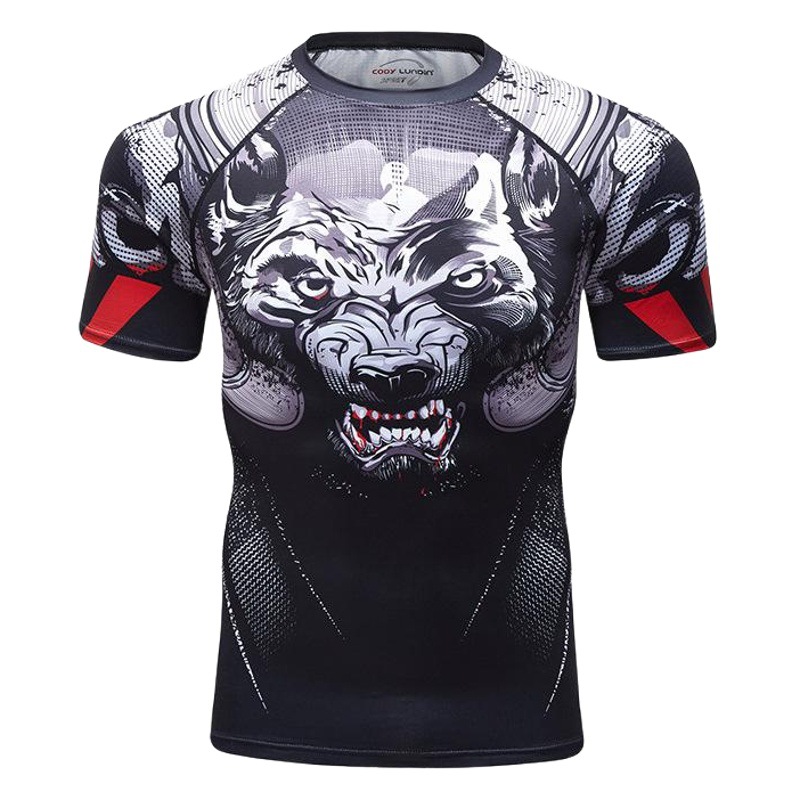 Men's Crew Neck Short-sleeved T-shirt Fitness Sports 3D Digital Printing Tight-fitting Raglan Short-sleeved Men's Sweat-wicking Breathable