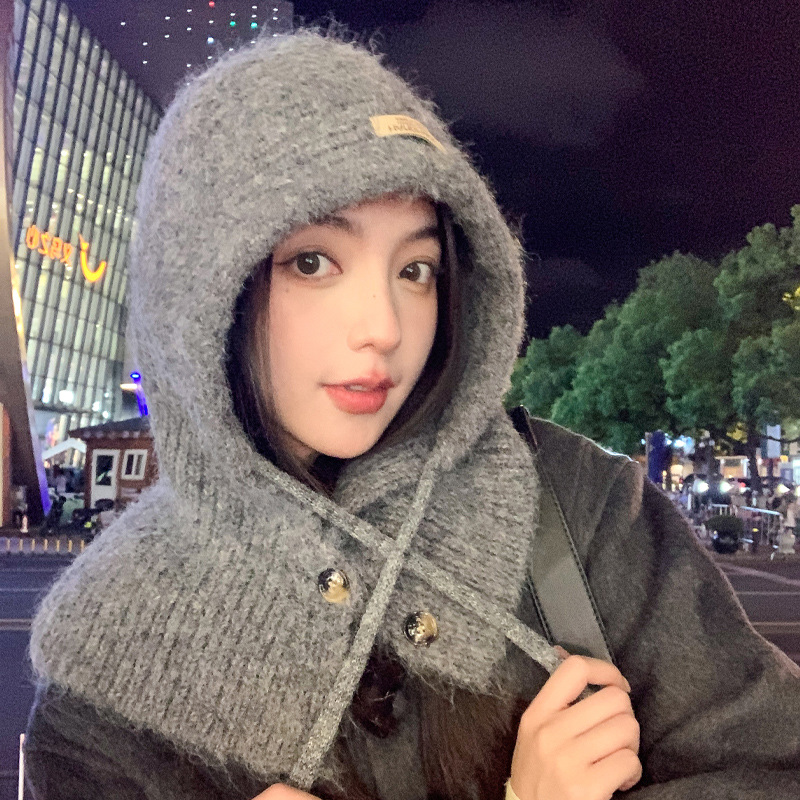 Picture of Autumn and Winter New Hat Women's Balaclava Hat Winter Warm Neck Integrated Hat All-match Knitted Wool Hat Thick