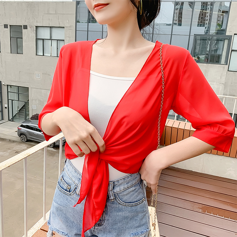 Picture of Small Shawl Coat Women's 2025 Summer New Arrival Small Waistle All-Match Chiffon Sunscreen Ultra-Thin Short Outer Cardigan