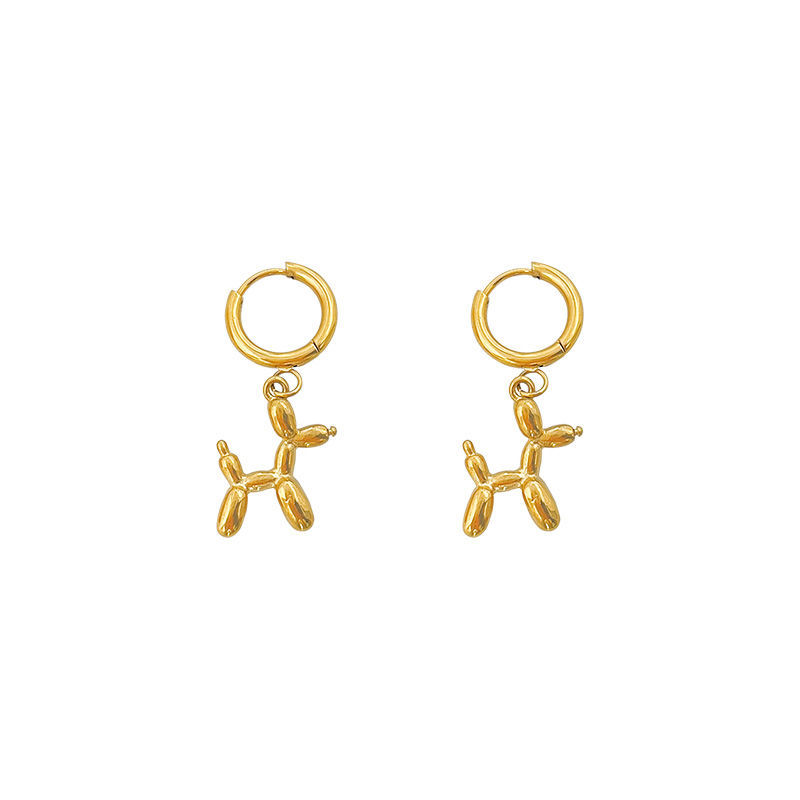 Titanium Steel Cute Blow Dog Design Ear Buckle Earrings Necklace Instagram Popular Simple All-match Earrings