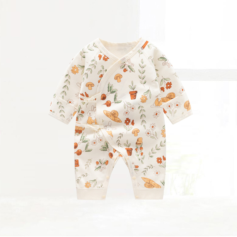 Picture of Autumn New Newborn Jumpsuit, Spring and Autum Baby Clothes, Double-Sided Pure Cotton Infant and Toddler Boneless Long-Sleeved Rompers