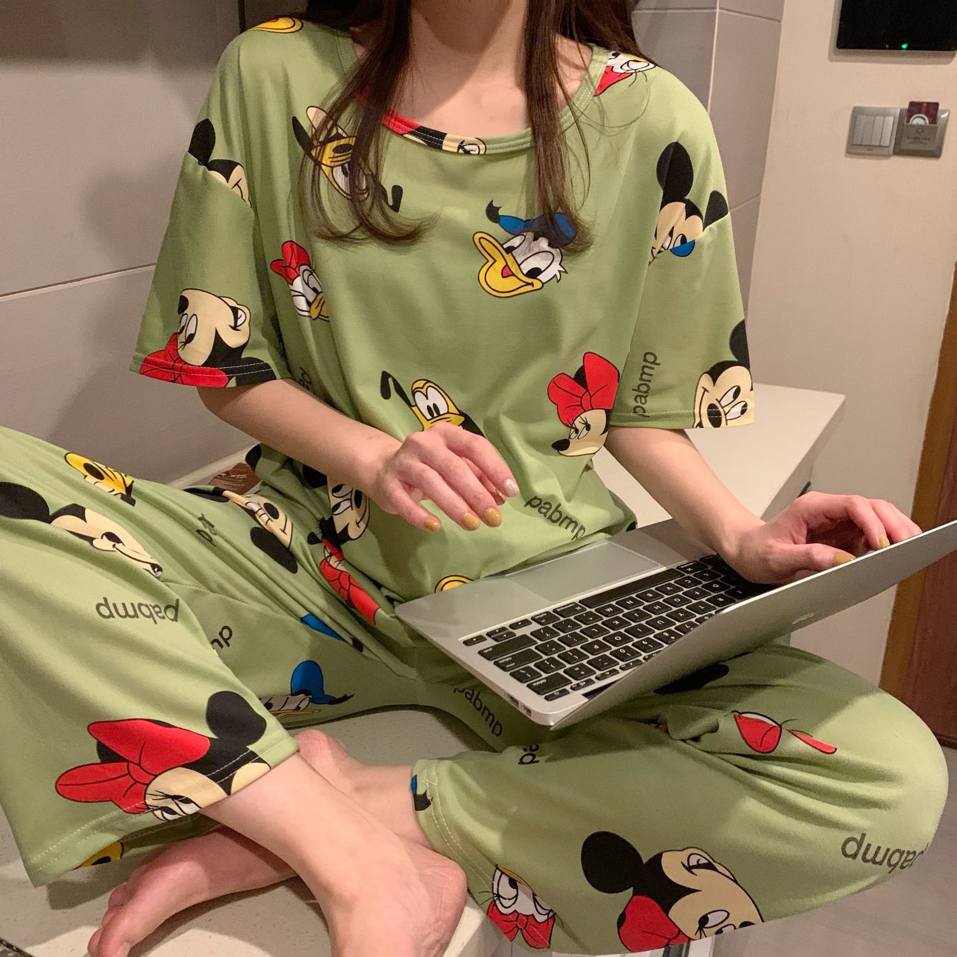 Picture of Pajamas Women's Spring and Autumn Summer Short-sleeved Trousers Large Size Loose Korean Style Fresh Cute Sweet Student Home Suit
