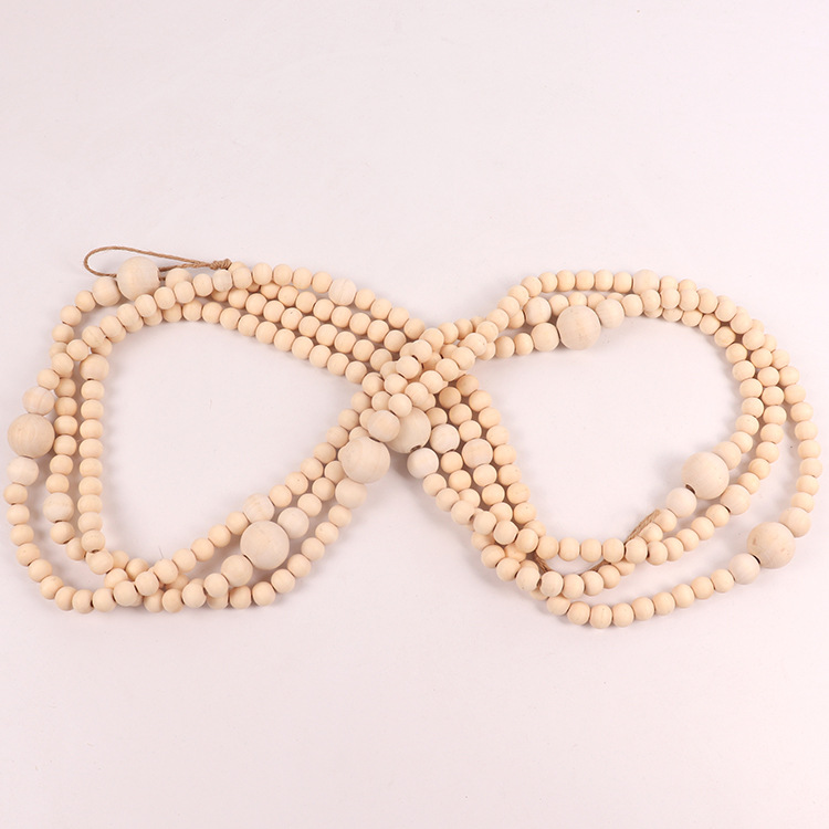 Picture of Amazon Hot Selling Home Decorative Beads Pendant Hemp Rope Tassel Wood Beads String Original Wood Color Superba Wood Beads Hanging Ornaments