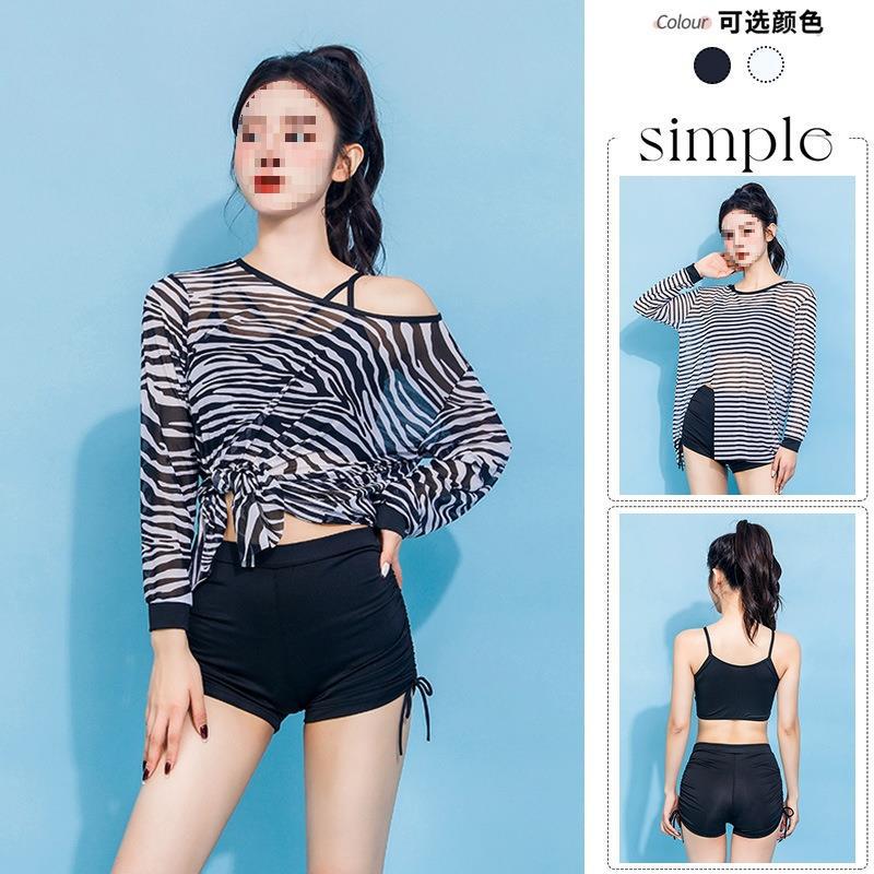 Conservative wholesale meat-covered swimming hot spring beach slimming summer sunscreen long sleeve split swimsuit swimsuit women's three-piece suit