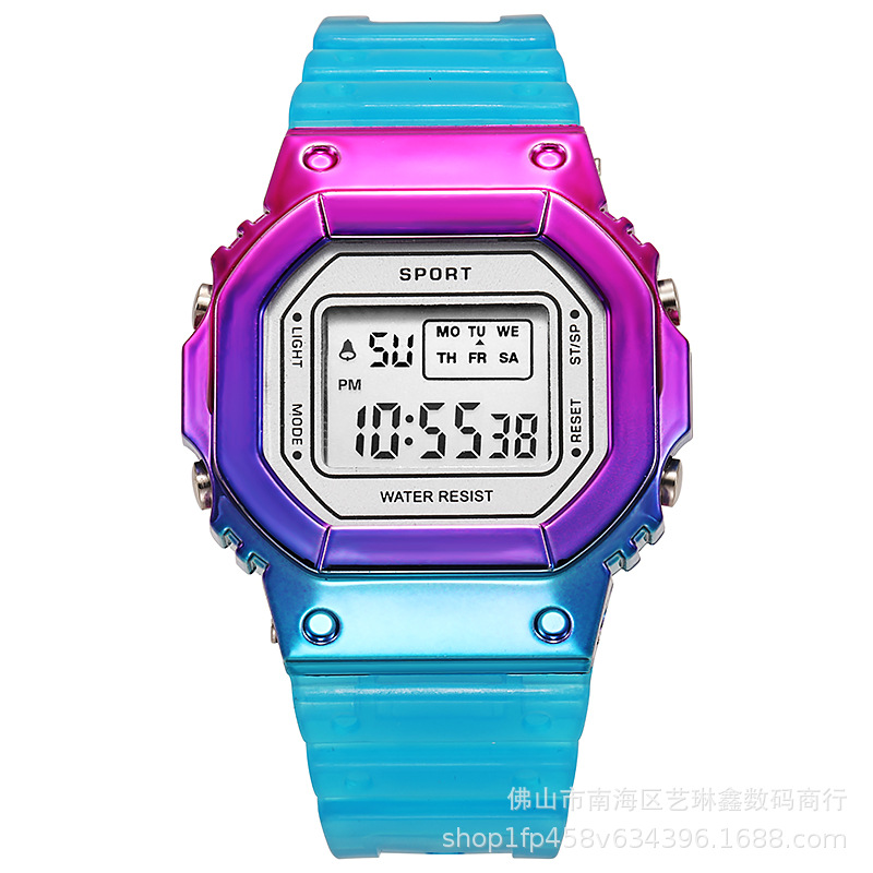 Gradient Color Small Square Multifunctional Electronic Watch Korean Style Fashion Trend Outdoor Sports Waterproof Children's Color Watch