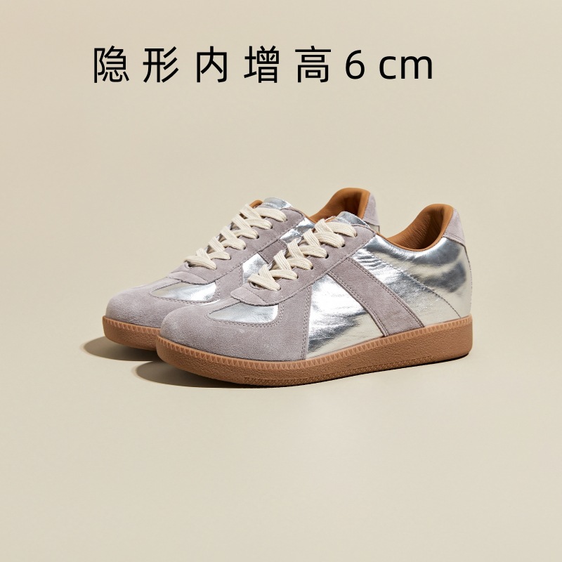 Top layer cowhide silver shoes women's 2024 summer new sports casual women's shoes fashion versatile board shoes