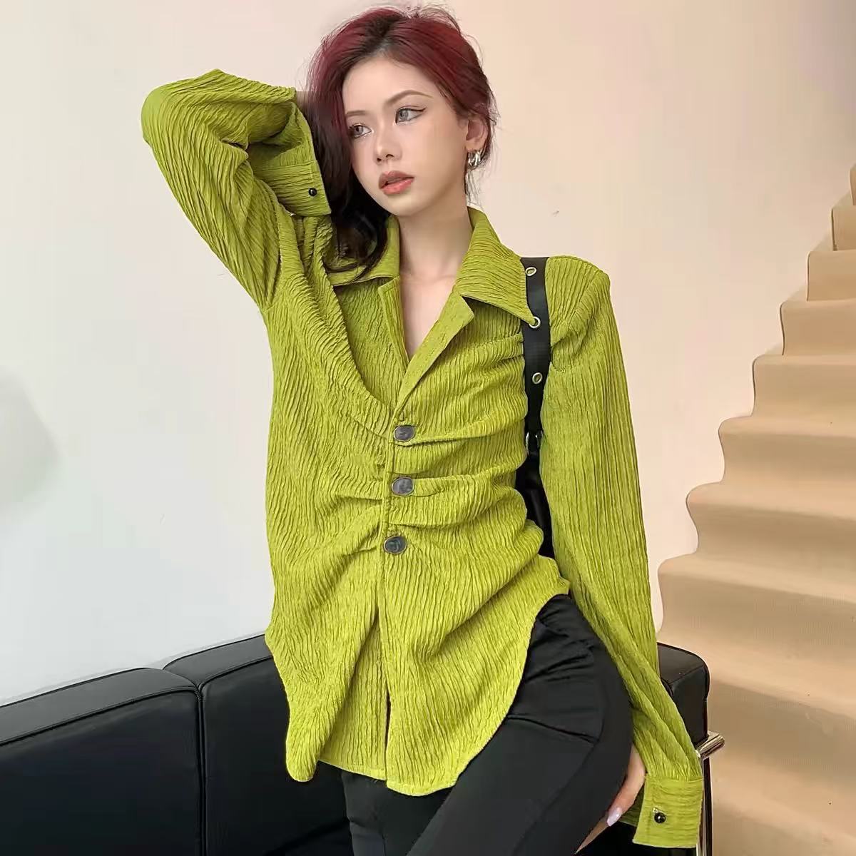 Summer Jacquard Bubble Tripe Cloth Chiba Pleated Fabric Top Shirt Wide Leg Pants Dress Knitted Pleated Fabric