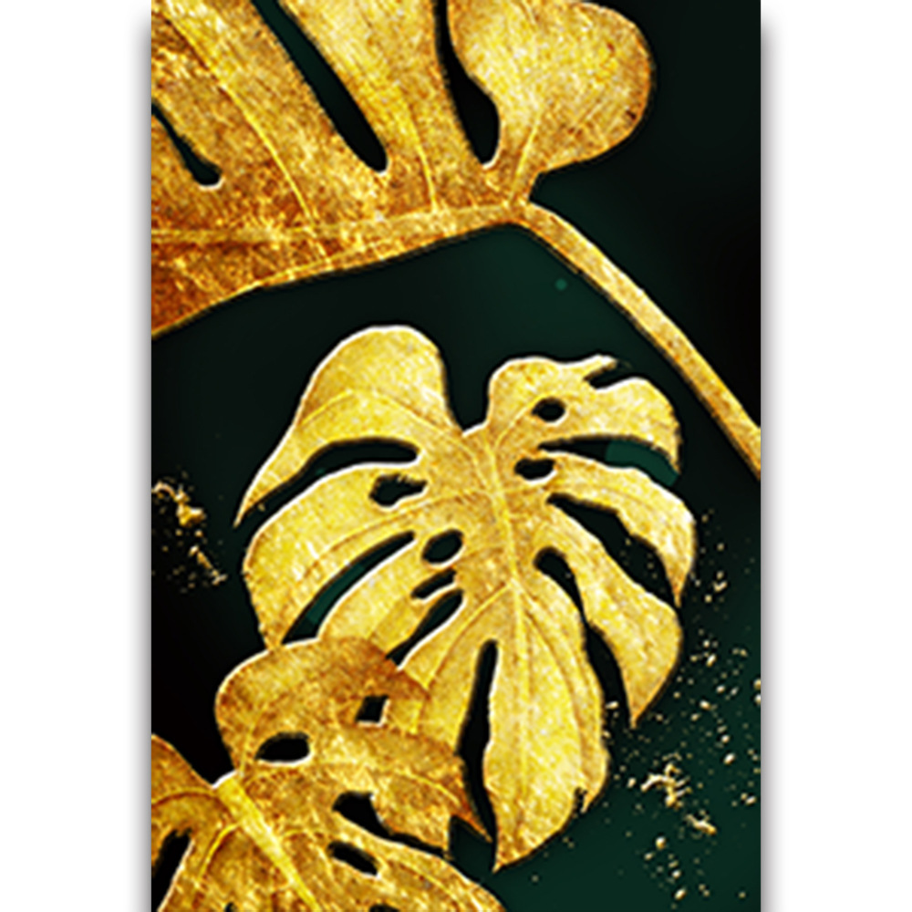 Picture of Source Factory Black Gold Leaves Living Room Hanging Painting Nordic Landscape Canvas Core Wholesale Abstract Restaurant Decorative Painting