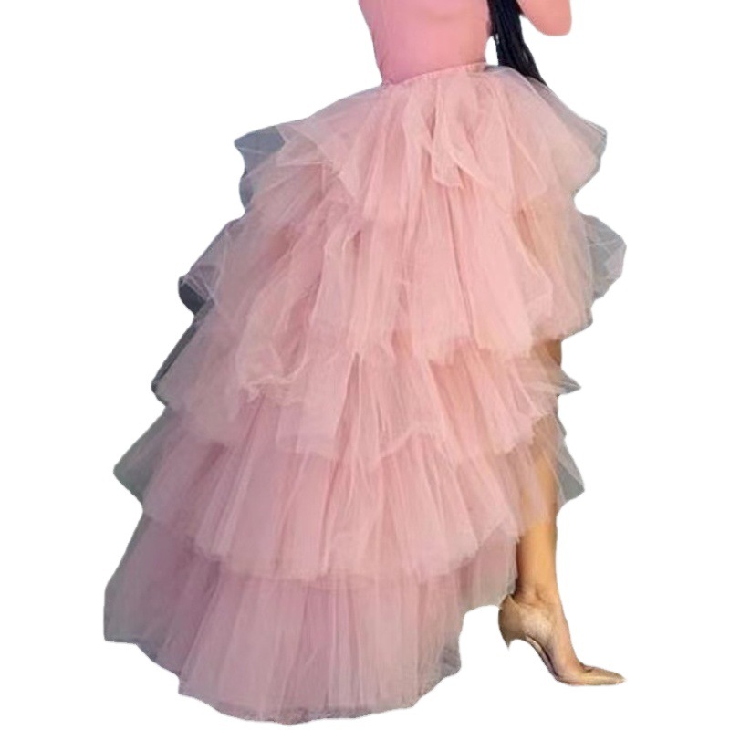 Mesh velvet skirt elastic waist detachable table performance wedding vacation Pat dance before short after long tail