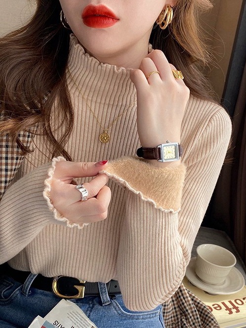 Autumn and Winter 2024 new warm inner bottoming sweater women's thickened half turtleneck sweater long sleeve top