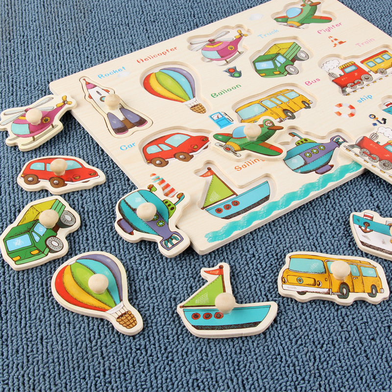 Picture of Factory wholesale hand-held board early education educational toys digital letters animal puzzle beneficial intelligence baby wooden toys
