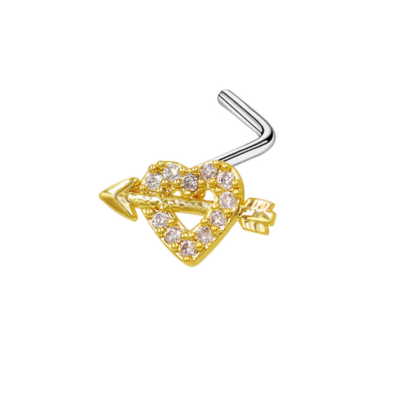 Picture of Gabe Europe and the United States cross-border heart pendant zircon puncture nose nail bee nose ring L rod nose nail puncture factory outlet