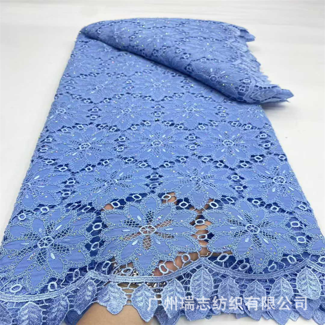 Solid Color Milk Silk Car Bone Thread Cutout Water Soluble Embroidered Cloth Ladies Party Dress African Fabric Lace
