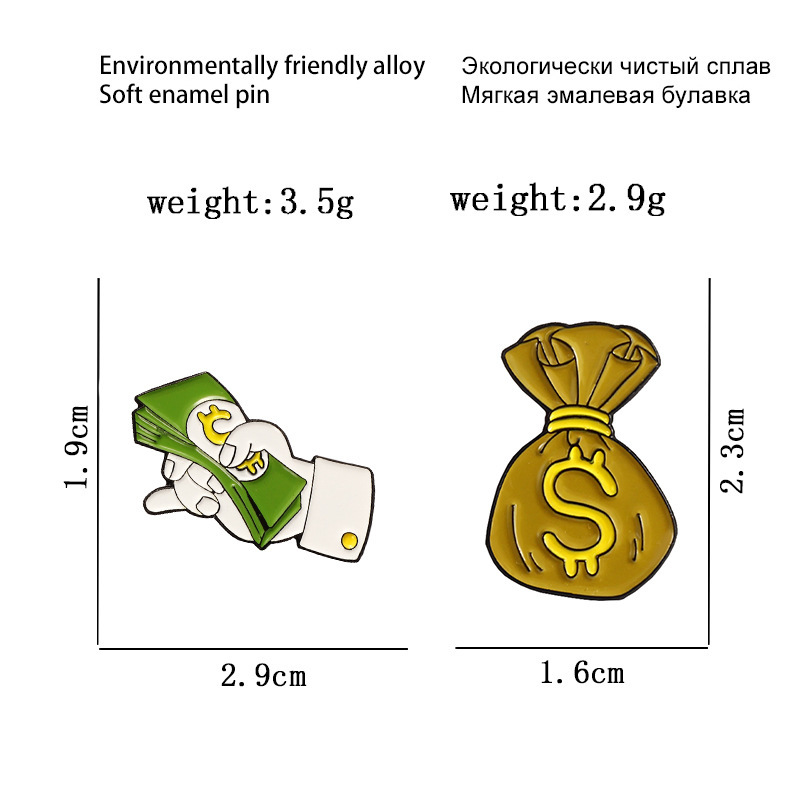 Picture of Put dollars into the bag cartoon fashion badge Flying Dollar full bag dollar creative design brooch