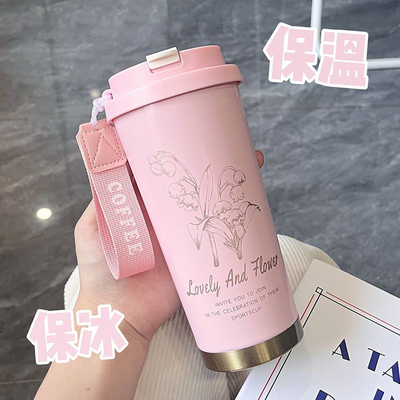 Picture of Coffee Thermos Cup 316 Stainless Steel Liner Simple and Fashionable Double Drinking Cup with Straw Water Cup Gift Logo Customization