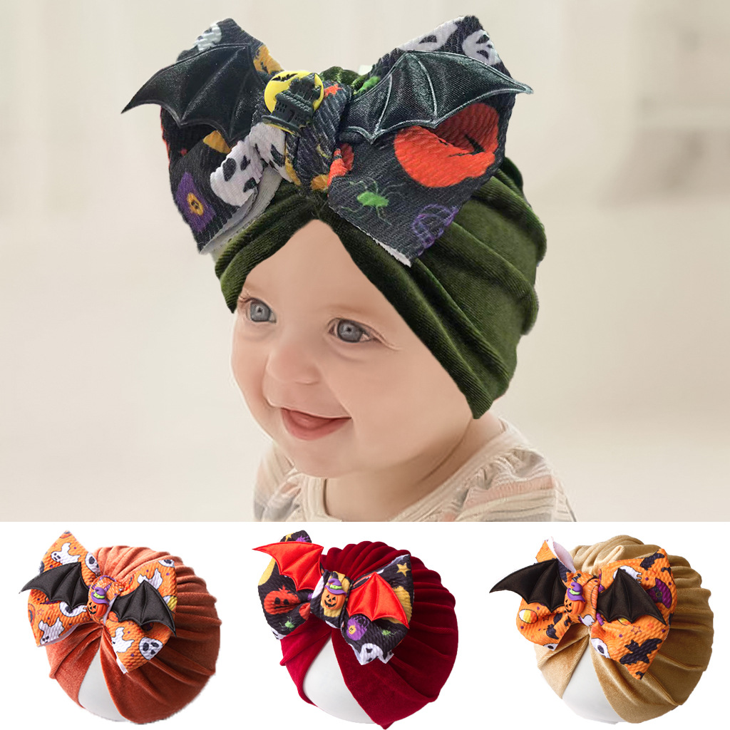 New Halloween European and American Children's Hats for Autumn and Winter, Cute and Quirky Warm Bowknot Baby Hats in European and American Style