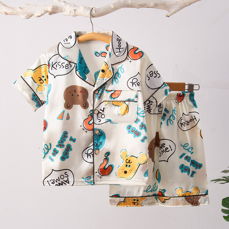 Picture of Children's Home Suit Summer Thin Boys and Girls Short-sleeved Cropped Pants Air-conditioning Suit 3-8 Children's Pajamas