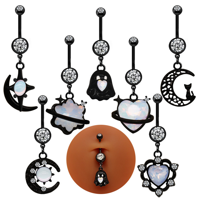 Gaibei European and American cross-border personality trend moon navel ring heart-shaped navel ring navel nail belly ring puncture jewelry
