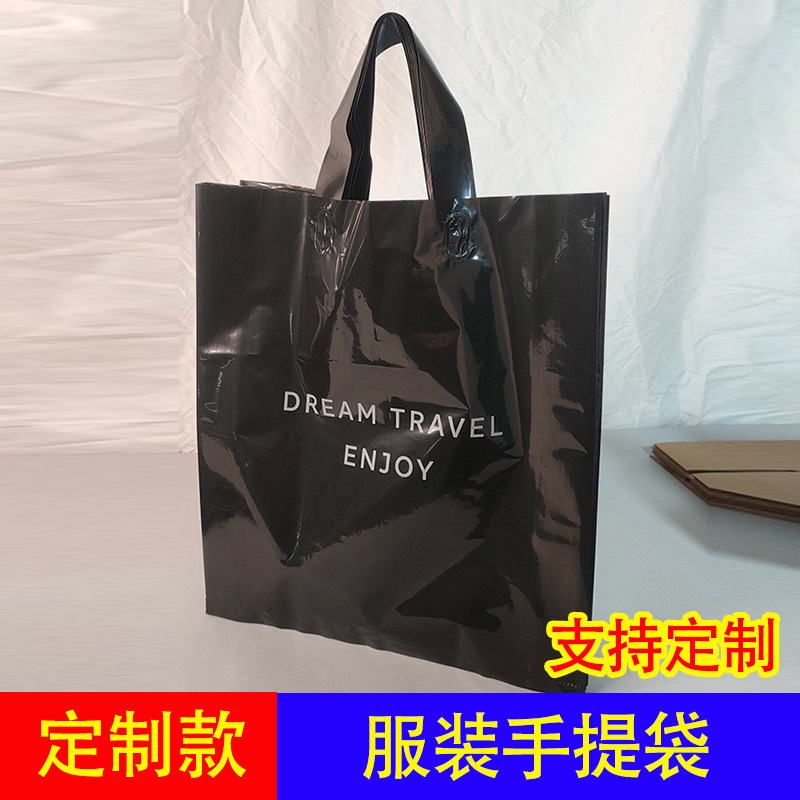 Black Transparent Plastic Packaging Shopping Tote Bags for Clothing Stores, Wholesale Custom Thickened Portable Bags