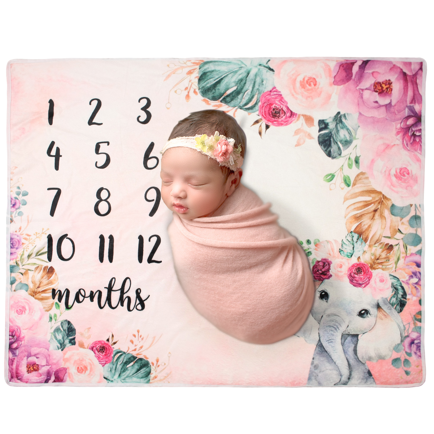 Cross-border Newborn Photography Blanket Baby Milestone Blanket Baby Memorial Blanket Baby Elephant Printing Photo Props