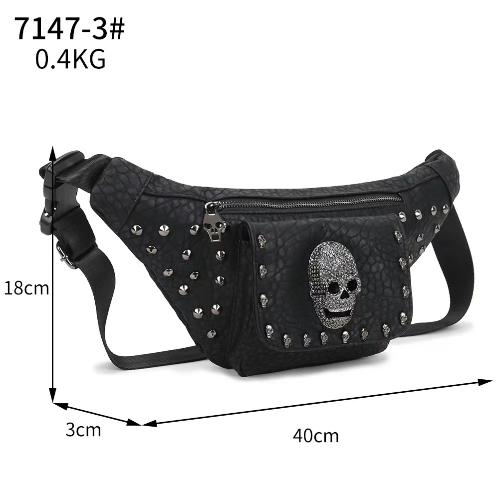 2025 European and American Fashion Casual Men's and Women's Waist Bag Funny Leather Bag Chest Bag Personality Rivet Bag Outdoor Sports Trendy Bag