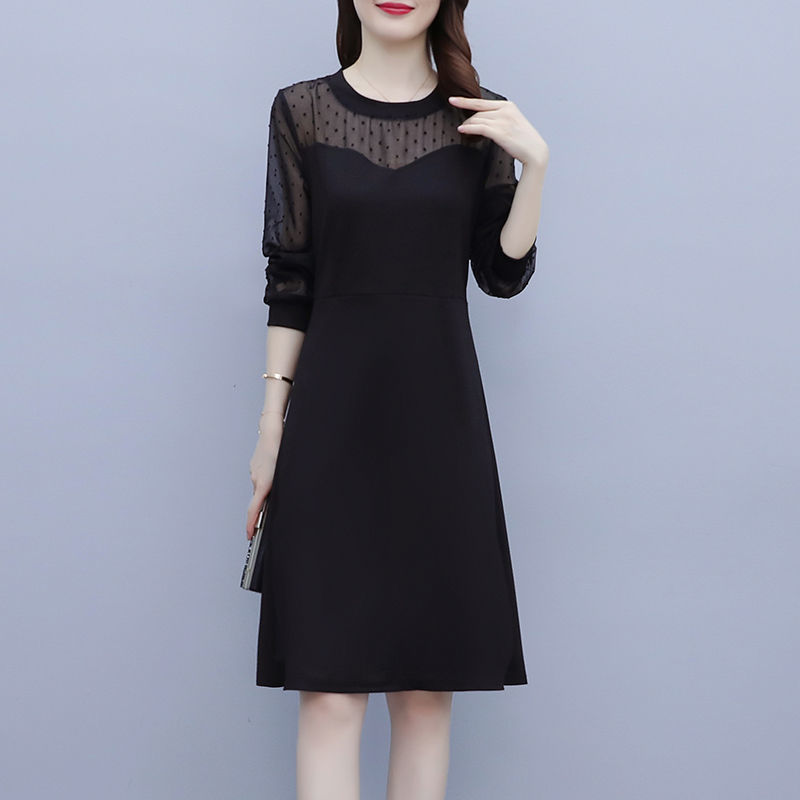 Cross-border 9060# foreign-style chiffon mesh stitching small black skirt fashion temperament slim slim dress