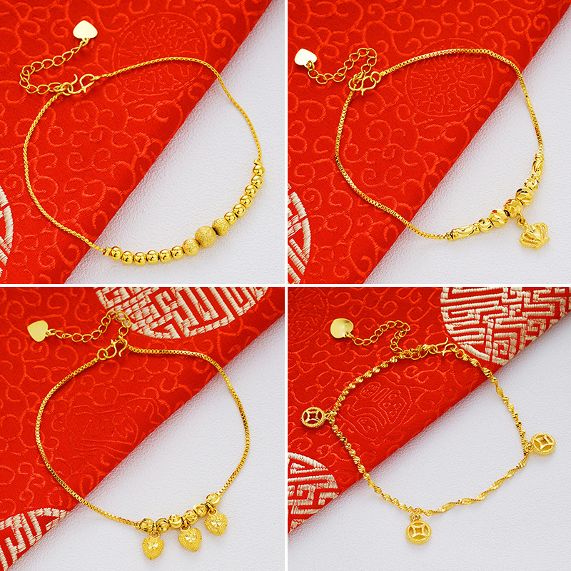 Picture of Vietnam Sand Gold Fashion Anklet Brass Plated 24k Gold Bell Double-Layer Turn & Bead Foot Ornaments Women's Foreign Trade Euro Gold