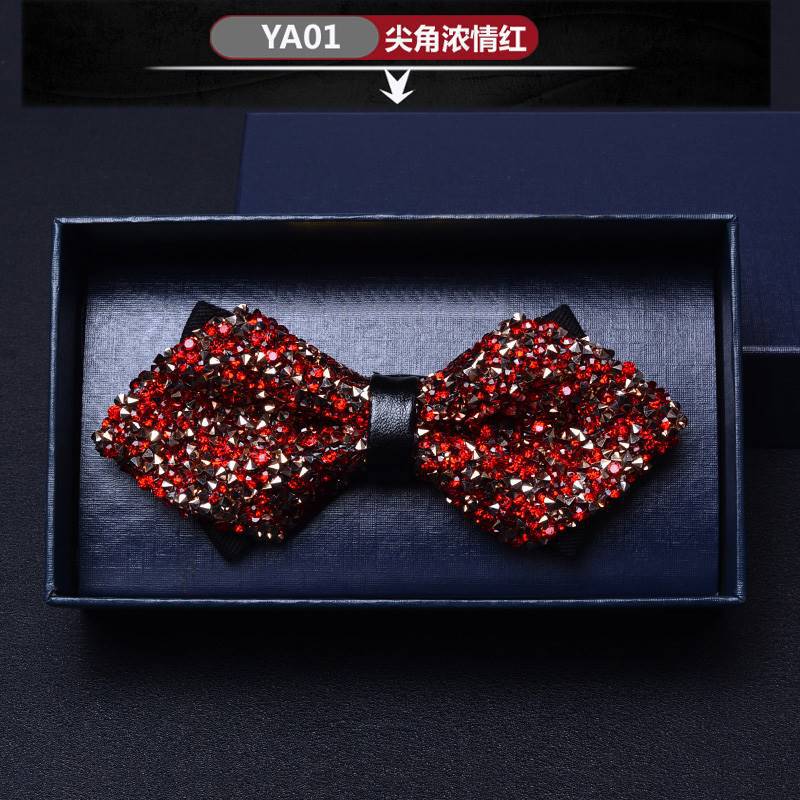 Picture of Pointed Boxer Bow Tie Men's Wedding Wedding Bridegroom Shirt Brothers British 3D Crystal Fashion Wine Red