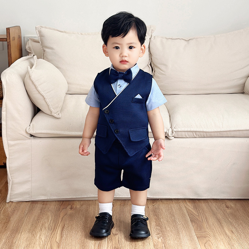 Boys' Suit Summer British Gentleman's Vest Kidsren's Suit Baby One-Year-Old Dress Short-Sleeved Shorts Boy's Summer Dress