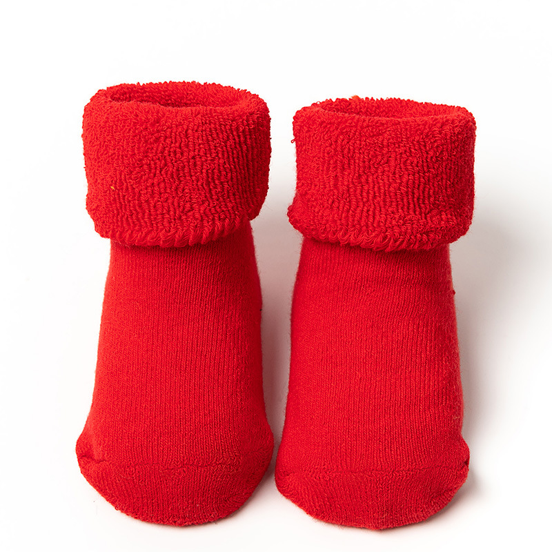 Picture of Newborn baby socks autumn and winter baby warm fleece-lined red terry non-slip Christmas floor socks toddler socks wholesale