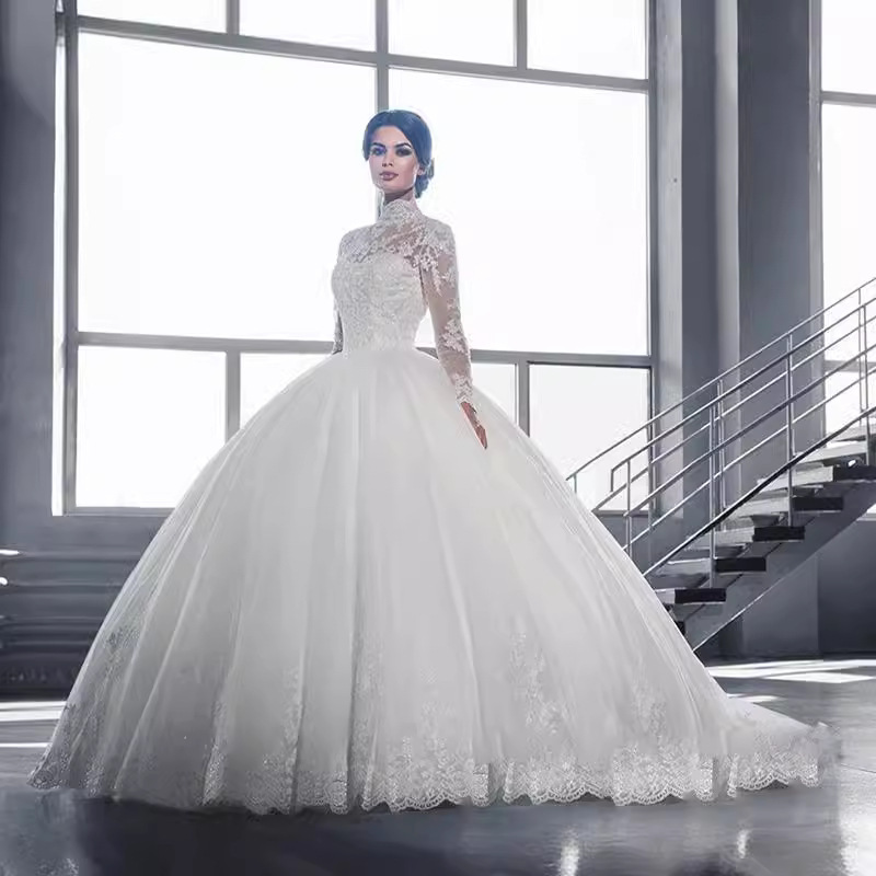 Picture of Wedding Dress 2025 New Bridal Stand Collar Waist Slimming Look Fishtail Small Tail Lace Export Large Size Wedding Dress
