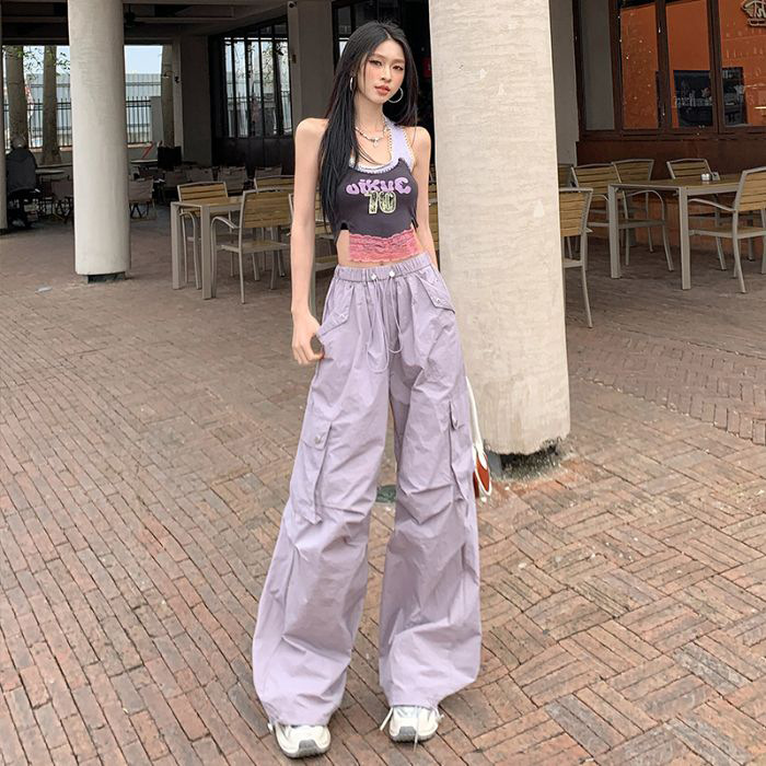Summer American Street Style Hot Girl Quick-Dry Pants Casual Wide-Leg Pants Loose Long Pants Thin Jogger Cargo Pants Trendy