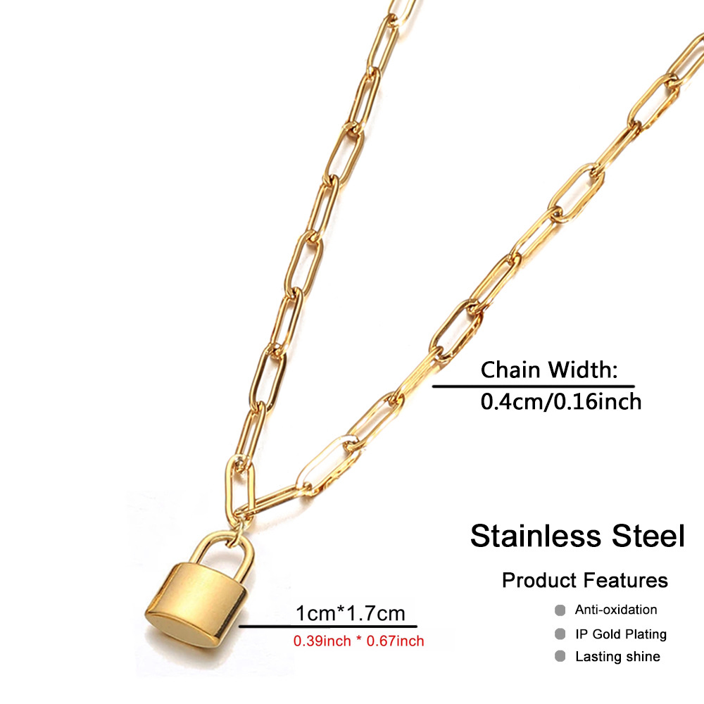 Picture of European and American Style Stainless Steel Paperclip Chain Padlock Pendant Clavicle Charm Personality Necklace