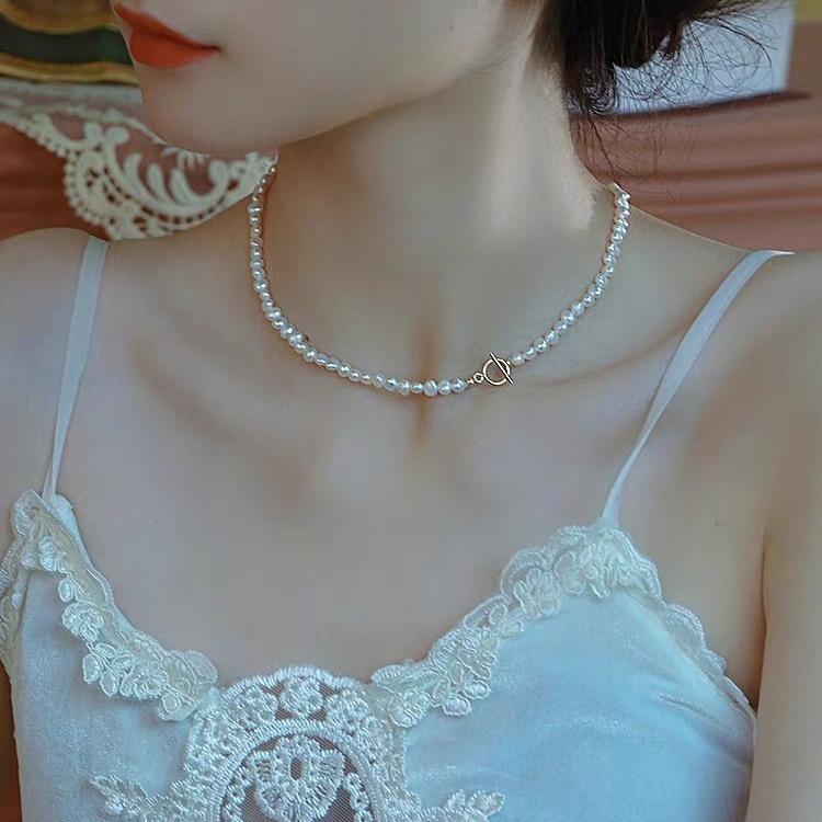 3mm Natural Pearl Baroque Necklace Female Temperament All-match Fashion Simple Niche Exquisite Clavicle Chain Necklace Chain