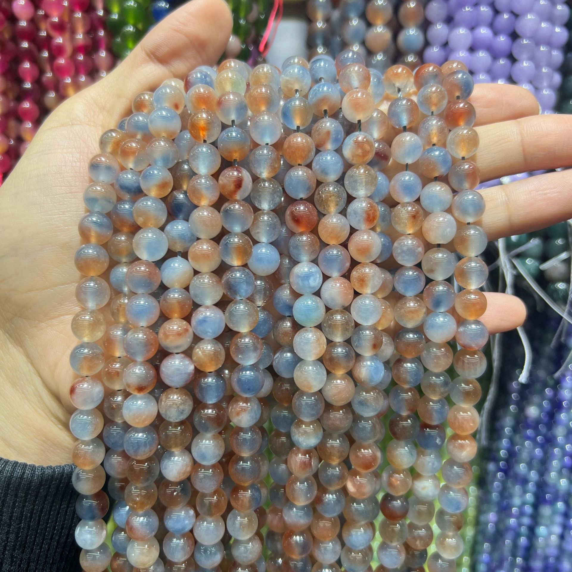 Picture of Live hot grade a chalcedony 8mm two-color round beads beads handmade diy Internet celebrity matching in stock jewelry