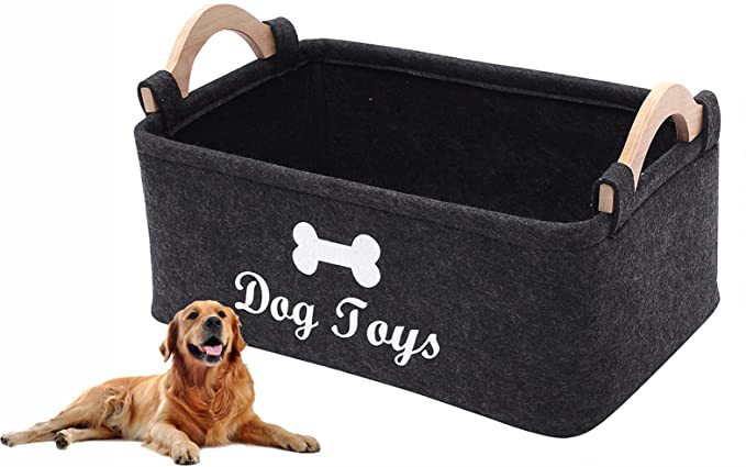 Picture of Felt toy storage box storage box pet toy storage felt box wooden handle square storage box