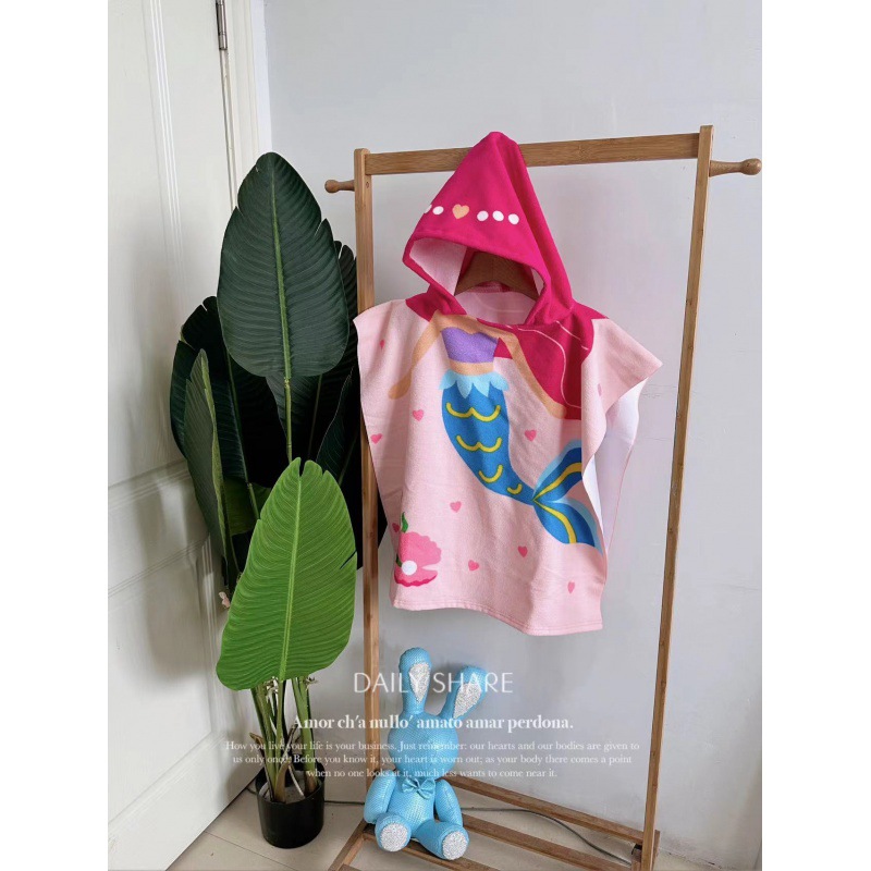 Picture of Children's Bath Towel Hooded Poncho Bathrobe Super Soft Wearable Baby Absorbent Towel for Boys and Girls Swimming