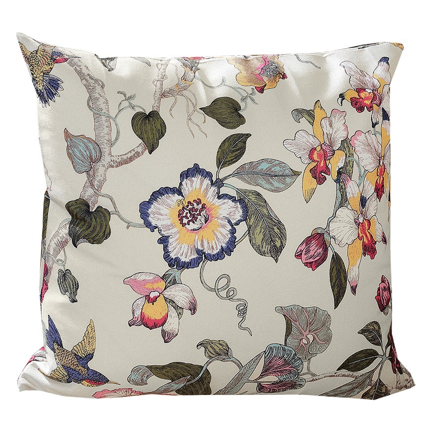 New Chinese style pillowcase cotton and linen style flower and bird printed bedside soft cushion office pillow living room sofa pillow